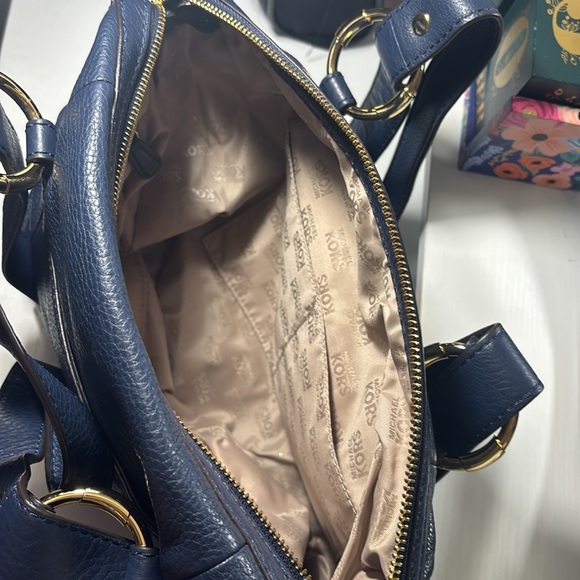 NWT MICHAEL KORS Fulton Navy Blue Pebbled Leather Large Satchel Purse - Picture 6 of 10